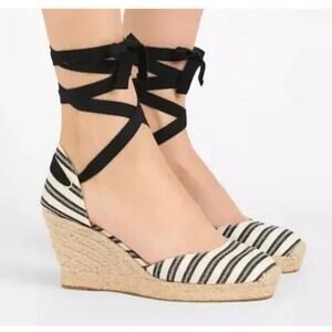 J. Crew Ankle Wrap Striped‎ Espadrille Wedge Heel Women's Size 11